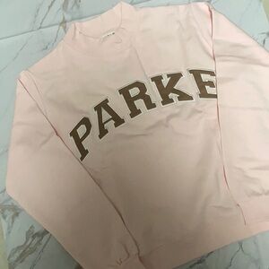 Parke Pink Mock Neck Sweatshirt With Brown Varsity lettering size Large/XLarge